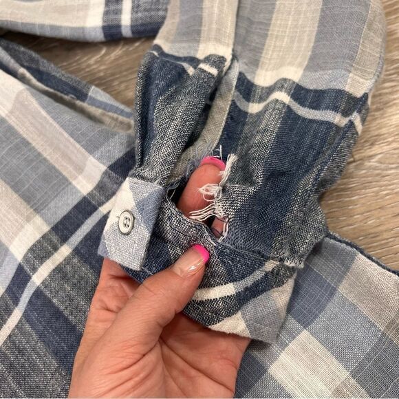 Anthropologie Bella dahl gauze cotton linen blue plaid button down shirt‎ - Picture 3 of 7